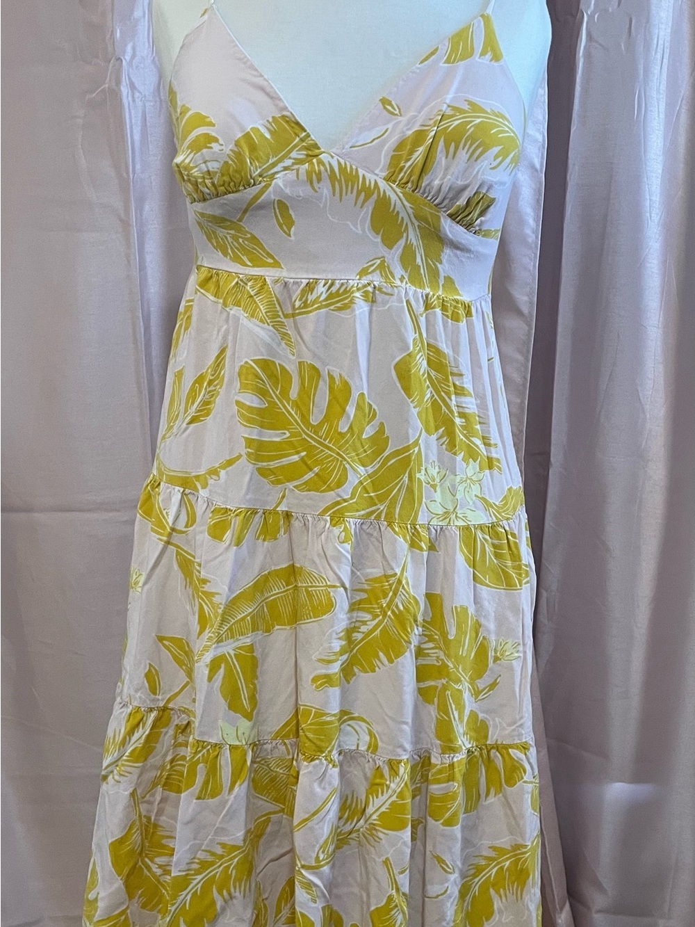 Tiered Midi Sun Dress with Yellow Leaf Print by Wild Fable